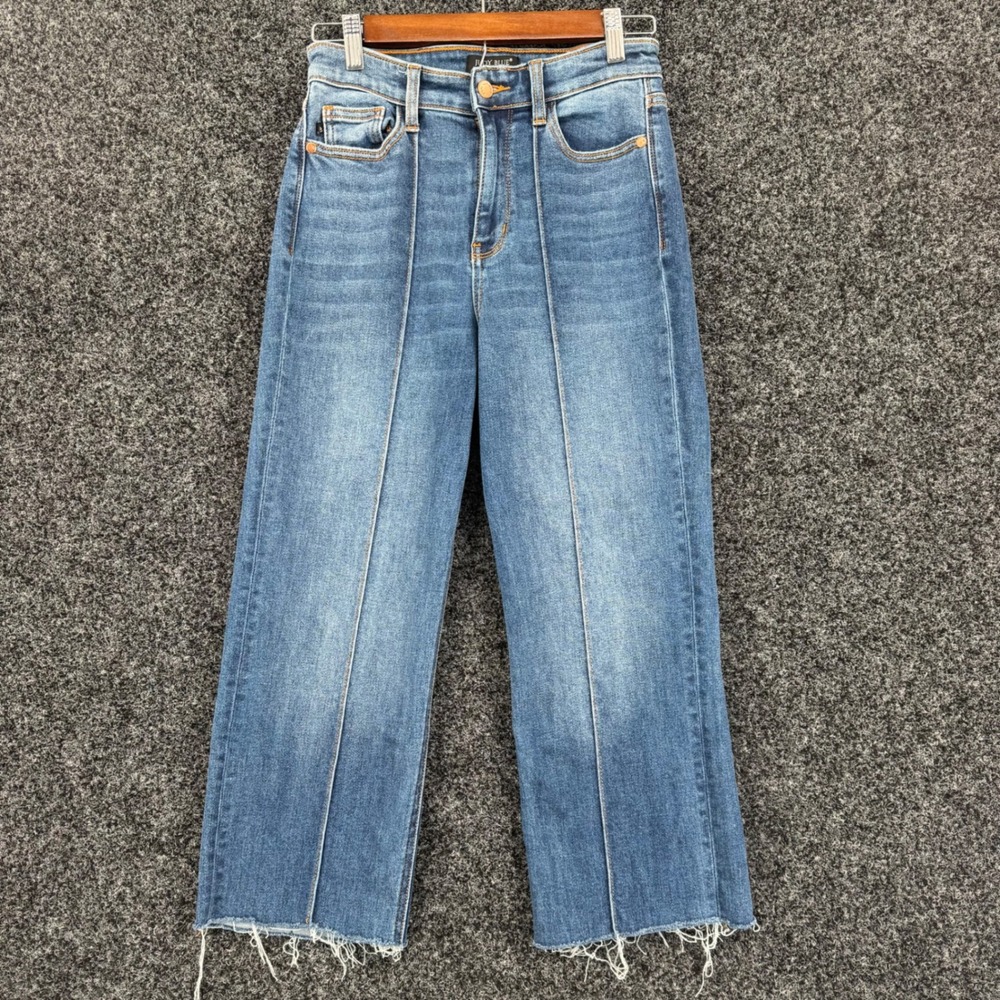 Judy Blue Straight Fit Seam Front Raw Hem Jeans Medium Wash JB82571MD Size 5/27
